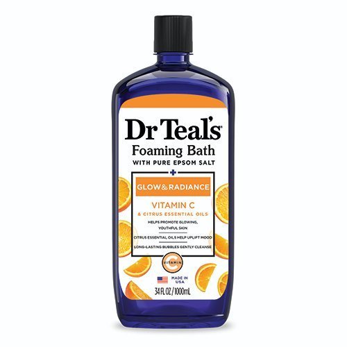 Dr Teal’s Foaming Bath, Glow & Radiance with Vitamin C & Citrus Essential Oils, 34 fl oz.-1000ml