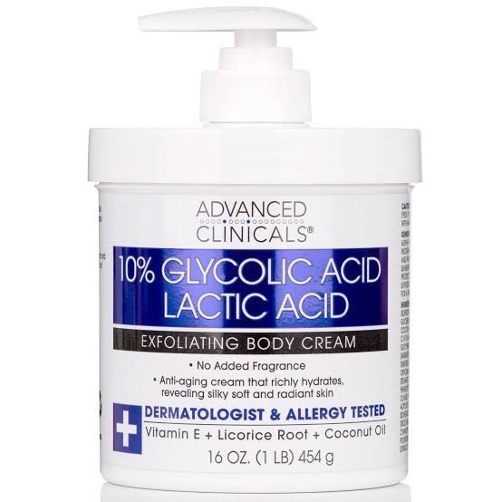 Advanced Clinicals 10% Glycolic Acid Lactic Acid Exfoliating Body Cream (454g)