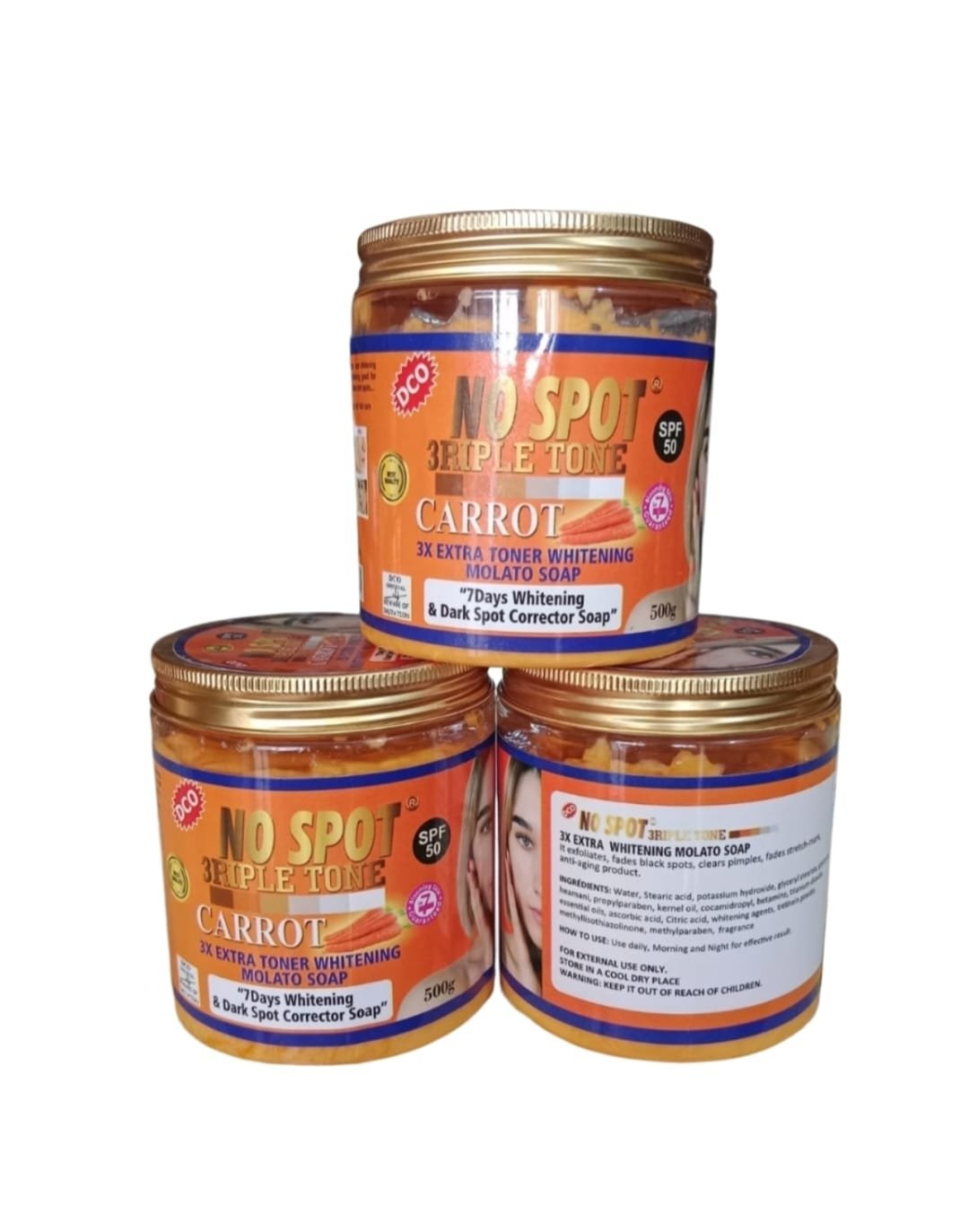 DCO No spot 3riple tone carrot 3x extra toner whitening Molato soap 500g
