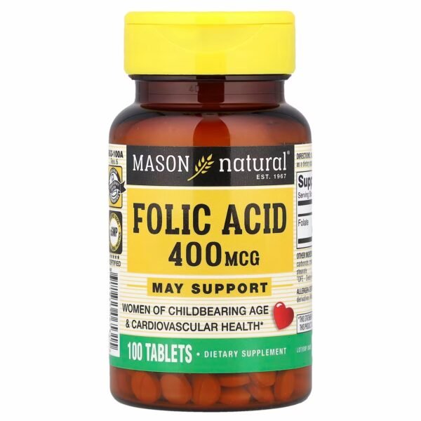 Mason natural folic acid 400mg 100 tablets
