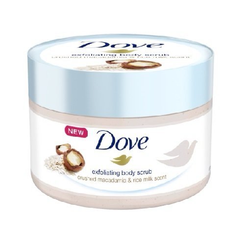 Dove Exfoliating Body Scrub Crushed Macadamia & rice Milk Scent 225ml (Package may vary)