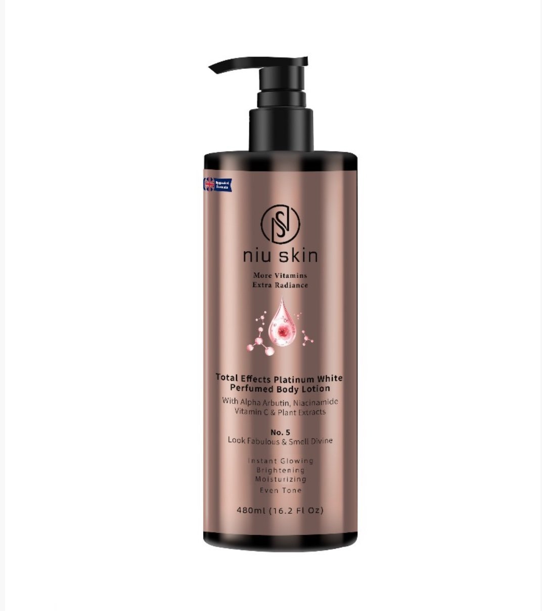 Niu skin total effects platinum white perfumed body lotion NO 5 480ml(packaging may vary)
