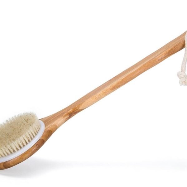 Dry Body Brush Natural Bristles Back Scrubber With Long Wooden Handle For Cellulite And Exfoliating